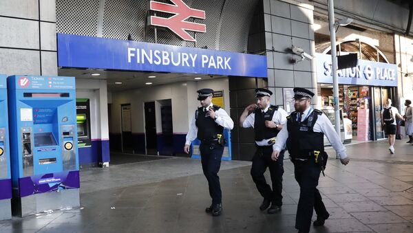 Police patrol outside Finsbury Park station in north London after a vehichle hit pedestrians - Sputnik International