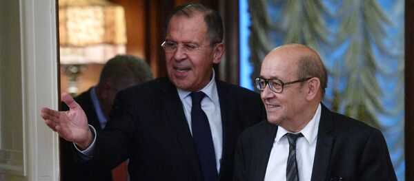 Russian Foreign Minister Sergey Lavrov, left, and Jean-Yves Le Drian, French Minister for Europe and Foreign Affairs, during a meeting at the Russian Foreign Ministry's Reception House Russian Foreign Minister Sergey Lavrov, left, and Jean-Yves Le Drian, French Minister for Europe and Foreign Affairs, during a meeting at the Russian Foreign Ministry's Reception House - Sputnik International