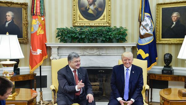 Ukrainian President Petro Poroshenko, left, and US President Donald Trump during their meeting. The image is a handout material courtesy of a third party. Editorial use only. Archiving, commercial use and advertising prohibited - Sputnik International
