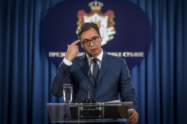 Serbian President Aleksandar Vucic gives a press conference in Belgrade, file photo. - Sputnik International