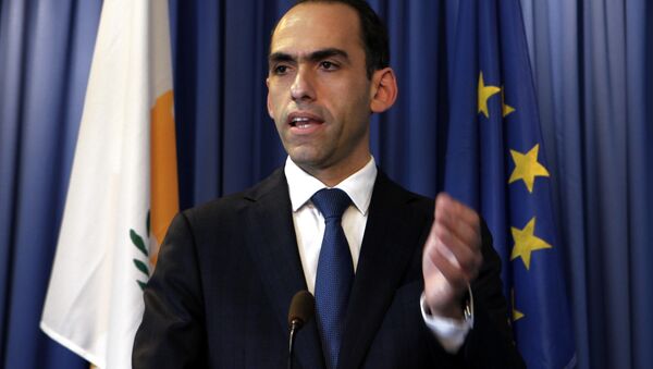 Cyprus' finance minister Harris Georgiades speaks to the media during a press conference at the Ministry of Finance, Nicosia, Cyprus - Sputnik International