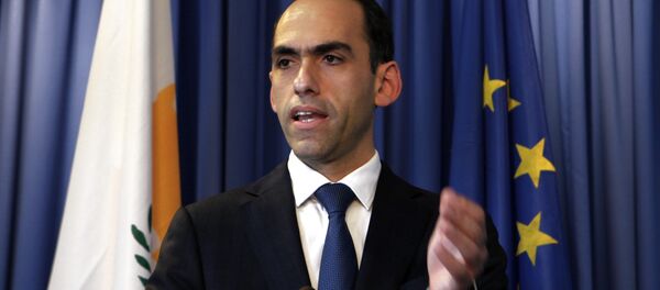 Cyprus' finance minister Harris Georgiades speaks to the media during a press conference at the Ministry of Finance, Nicosia, Cyprus Cyprus' finance minister Harris Georgiades speaks to the media during a press conference at the Ministry of Finance, Nicosia, Cyprus - Sputnik International