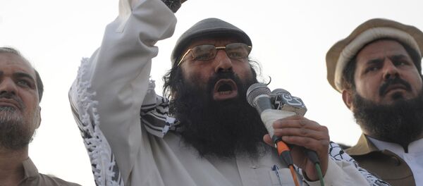 Syed Salahuddin, chairman of the 16-party United Jihad Council, who is also supreme commander of the hardline Hizbul Mujahedin group, addresses the demonstrators during a protest to mark Kashmir Solidarity day in Karachi on February 5, 2015. Syed Salahuddin, chairman of the 16-party United Jihad Council, who is also supreme commander of the hardline Hizbul Mujahedin group, addresses the demonstrators during a protest to mark Kashmir Solidarity day in Karachi on February 5, 2015. - Sputnik International