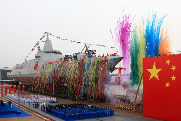 China's new type of domestically-built destroyer, a 10,000-tonne warship, is seen during its launching ceremony at the Jiangnan Shipyard in Shanghai, China June 28, 2017 China's new type of domestically-built destroyer, a 10,000-tonne warship, is seen during its launching ceremony at the Jiangnan Shipyard in Shanghai, China June 28, 2017 - Sputnik International
