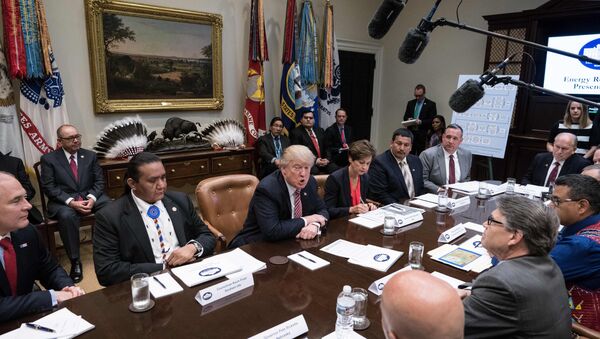US President Donald Trump speaks during a tribal, state, and local energy roundtable in the Roosevelt Room at the White House in Washington, DC, on June 28, 2017 - Sputnik International