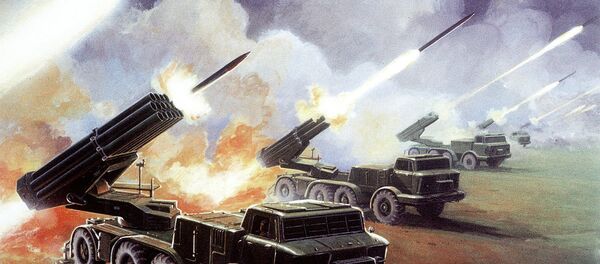 The Soviet 16-tube, 220-mm BM-27 multiple rocket launcher Uragan. Illustration found in a 1980s-vintage 'Soviet Military Power' report released by the Pentagon - Sputnik International