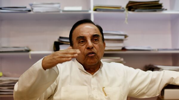 In this photograph taken on May 9, 2016, Subramanian Swamy, an Indian politician and a member of the Rajya Sabha, the upper house of the Indian parliament, gestures during an interview with AFP in New Delhi - Sputnik International