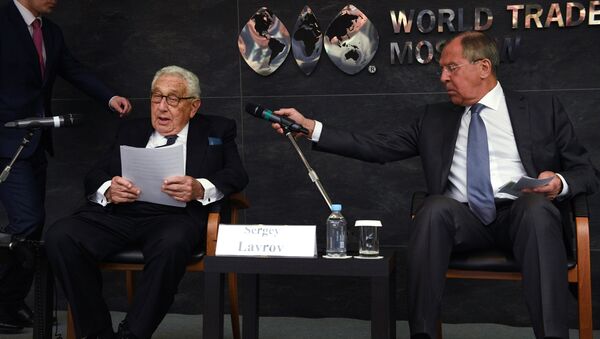 From left, foreground: Former US Secretary of State Henry Kissinger and Foreign Minister Sergei Lavrov at the Primakov Readings international expert forum - Sputnik International