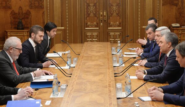 Russian State Duma Speaker Vyacheslav Volodin meets with PACE President Pedro Agramunt - Sputnik International