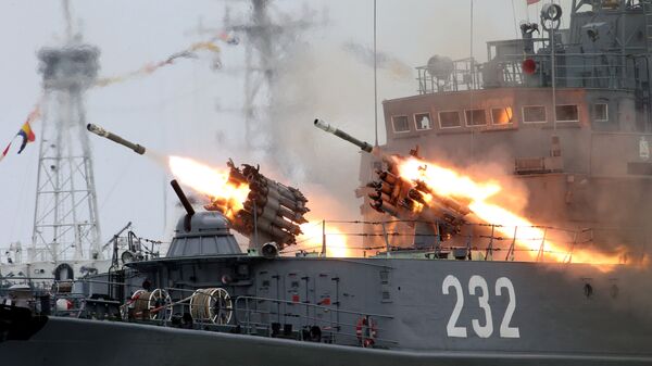RBU-6000 systems firing during a repetition of the Baltic Fleet Day parade, file photo. - Sputnik International