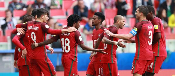 Members of Portugal's national team celebrate a goal during the 2017 FIFA Confederations Cup third-place match between Portugal and Mexico Members of Portugal's national team celebrate a goal during the 2017 FIFA Confederations Cup third-place match between Portugal and Mexico - Sputnik International
