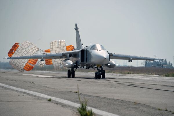 Russia's Su-24 bomber lands at the Hmeymim air base in Latakia, Syria. File photo Russia's Su-24 bomber lands at the Hmeymim air base in Latakia, Syria. File photo - Sputnik International