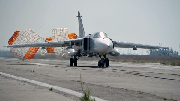 Russia's Su-24 fighter-bomber lands at the Hmeymim air base in Latakia, Syria. File photo - Sputnik International