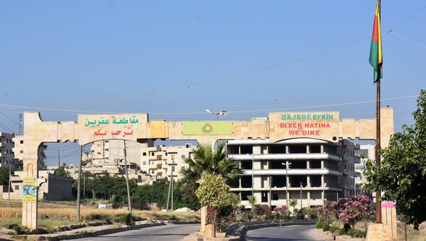 The main entrance to the city of Afrin, along Syria's northern border with Turkey - Sputnik International