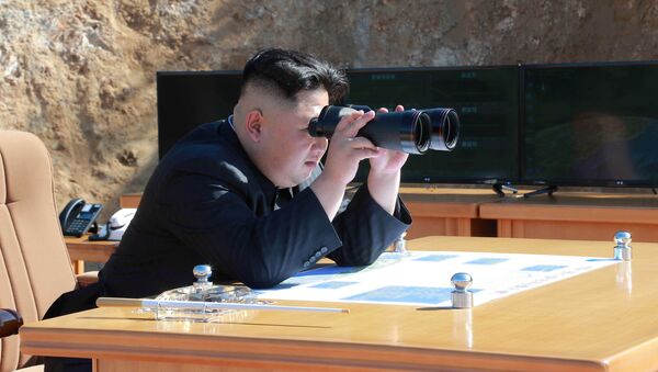 North Korean Leader Kim Jong Un looks on during the test-fire of inter-continental ballistic missile Hwasong-14 in this undated photo released by North Korea's Korean Central News Agency (KCNA) in Pyongyang, July, 4 2017. - Sputnik International