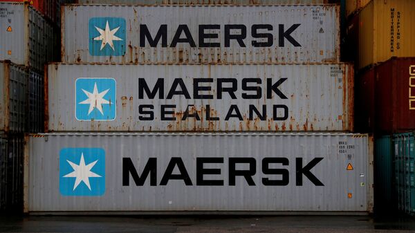 FILE PHOTO: Empty Maersk shipping containers are seen stacked at Peel Ports container terminal in Liverpool, Britain, December 9, 2016. - Sputnik International