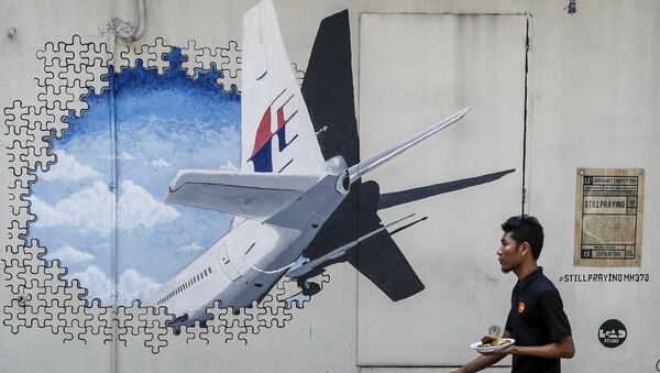 In this Tuesday, Feb. 23, 2016, file photo, a waiter walks past a mural of flight MH370 in Shah Alam outside Kuala Lumpur, Malaysia. - Sputnik International
