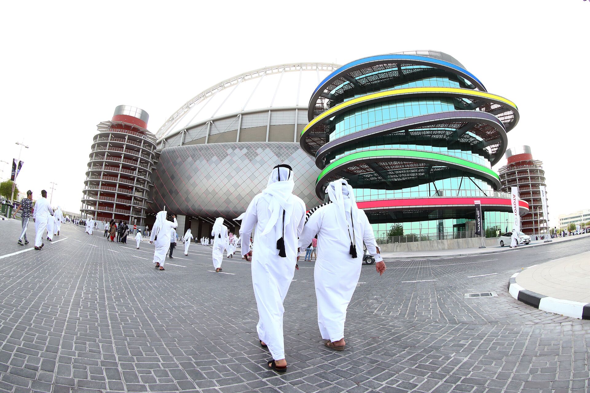 A picture taken with a fisheye lens on May 19, 2017, shows a general view of the Khalifa International Stadium in Doha, after it was refurbished ahead of the Qatar 2022 FIFA World Cup, as fans arrive to attend the Qatar Emir Cup Final football match between Al-Sadd and Al-Rayyan - Sputnik International, 1920, 20.10.2022
