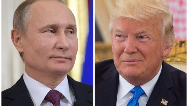(File) Russian President Vladimir Putin attends a news conference at the Kremlin in Moscow, Russia, on January 17, 2017 and U.S. President Donald Trump seen at a reception ceremony in Riyadh, Saudi Arabia, on May 20, 2017, as seen in this combination photo - Sputnik International