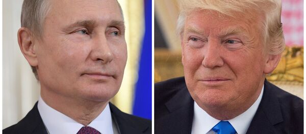 (File) Russian President Vladimir Putin attends a news conference at the Kremlin in Moscow, Russia, on January 17, 2017 and U.S. President Donald Trump seen at a reception ceremony in Riyadh, Saudi Arabia, on May 20, 2017, as seen in this combination photo - Sputnik International