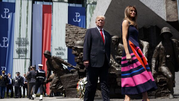 President Donald Trump walks with first lady Melania Trump to deliver a speech at Krasinski Square at the Royal Castle, Thursday, July 6, 2017, in Warsaw - Sputnik International