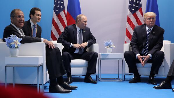 U.S. President Donald Trump meets with Russian President Vladimir Putin at the G20 summit in Hamburg, Germany July 7, 2017 - Sputnik International