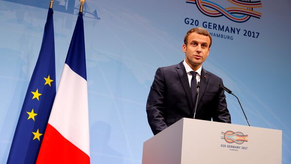French President Emmanuel Macron speaks during the press conference at the G20 leaders summit in Hamburg, Germany July 8, 2017 - Sputnik International