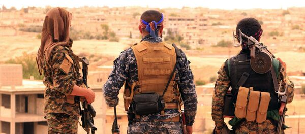 Syrian Democratic Forces (SDF), shows fighters from the SDF looking toward the northern town of Tabqa, Syria (File) - Sputnik International
