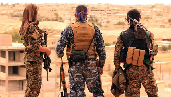 Syrian Democratic Forces (SDF), shows fighters from the SDF looking toward the northern town of Tabqa, Syria (File) - Sputnik International