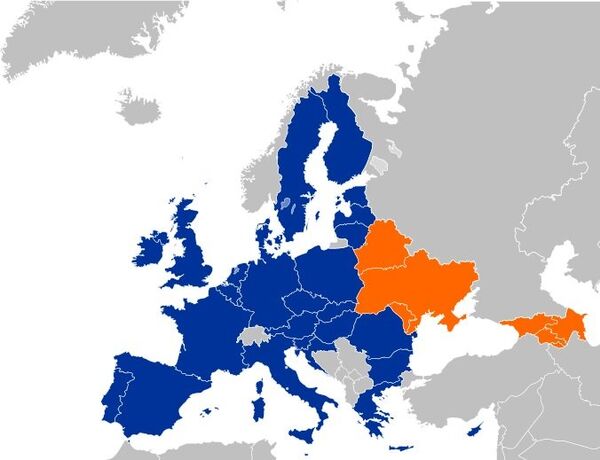 Map featuring the European Union and the countries involved in its Eastern Partnership Program (in orange) Map featuring the European Union and the countries involved in its Eastern Partnership Program (in orange) - Sputnik International