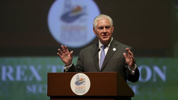 U.S. Secretary of State Rex Tillerson gestures as he delivers a speech at the World Petroleum Congress, being hosted by Turkey, in Istanbul, Sunday , July 9, 2017 - Sputnik International