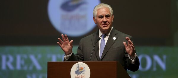 U.S. Secretary of State Rex Tillerson gestures as he delivers a speech at the World Petroleum Congress, being hosted by Turkey, in Istanbul, Sunday , July 9, 2017 - Sputnik International