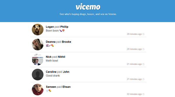 Screenshot of Vicemo, a site tracking 'drugs, booze and sex' transactions on Venmo Screenshot of Vicemo, a site tracking 'drugs, booze and sex' transactions on Venmo - Sputnik International