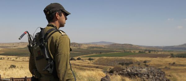 A Israeli soldier patrols near the border with Syria after projectiles fired from the war-torn country hit the Israeli occupied Golan Heights on June 24, 2017 - Sputnik International