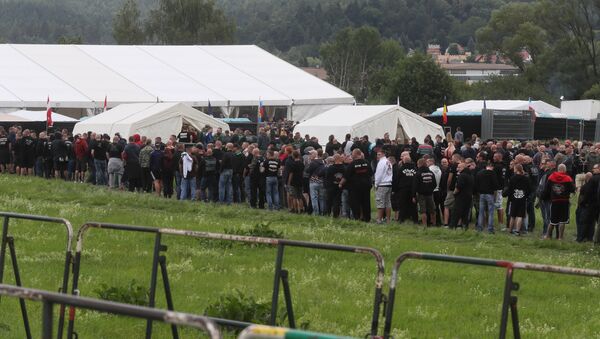 Neo-Nazis stand in line to enter a concert in Themar, eastern Germany on July 15, 2017 - Sputnik International