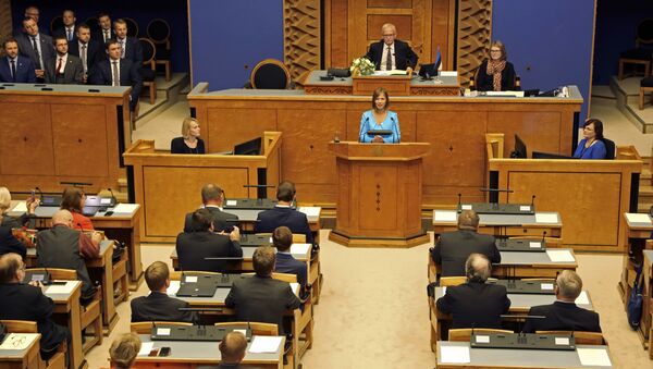 Kersti Kaljulaid speaks in the Estonian parliament in Tallinn, Estonia, Monday, Oct. 3, 2016 - Sputnik International