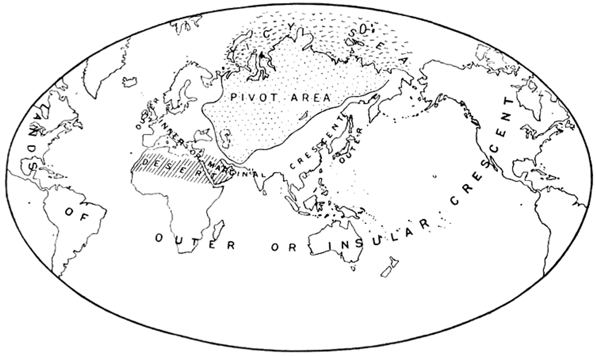 Map of the Heartland Theory, as published by H.J. Mackinder in 1904, which suggests that the Heartland's size and central position in the world makes it the key to controlling the World-Island of Europe, Asia and Africa. - Sputnik International, 1920, 25.03.2023