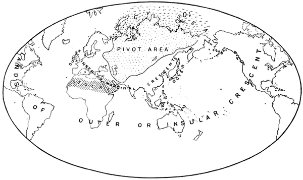 Map of the Heartland Theory, as published by H.J. Mackinder in 1904, which suggests that the Heartland's size and central position in the world makes it the key to controlling the World-Island of Europe, Asia and Africa. Map of the Heartland Theory, as published by H.J. Mackinder in 1904, which suggests that the Heartland's size and central position in the world makes it the key to controlling the World-Island of Europe, Asia and Africa. - Sputnik International