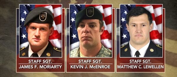 Staff Sgt. Kevin J. McEnroe, Staff Sgt. Matthew C. Lewellen and Staff Sgt. James F. Moriarty. Three US Green Berets killed by a Jordanian soldiers. Staff Sgt. Kevin J. McEnroe, Staff Sgt. Matthew C. Lewellen and Staff Sgt. James F. Moriarty. Three US Green Berets killed by a Jordanian soldiers. - Sputnik International