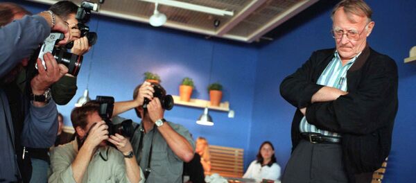 Ingvar Kamprad, founder of the Swedish furniture company Ikea, strikes a pose for the photographers at a press conference at an Ikea store in Stockholm, 17 August, to launch his new autobiography The story about Ikea. Ingvar Kamprad, founder of the Swedish furniture company Ikea, strikes a pose for the photographers at a press conference at an Ikea store in Stockholm, 17 August, to launch his new autobiography The story about Ikea. - Sputnik International