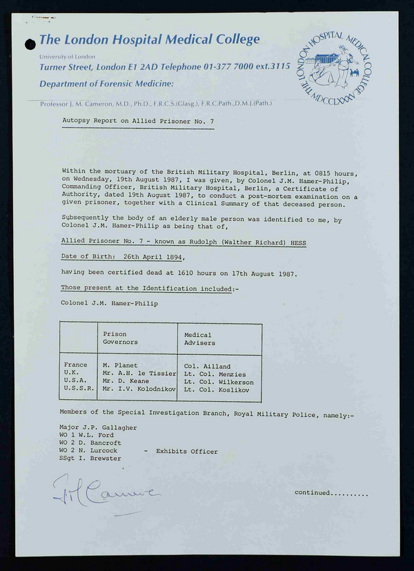 Rudolf Hess autopsy report. Rudolf Hess autopsy report. - Sputnik International