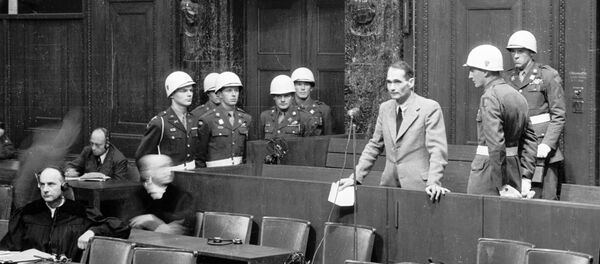 Convict Hess making a statement that he is not going to continue pleading his insanity. The Nuremberg Tribunal. Convict Hess making a statement that he is not going to continue pleading his insanity. The Nuremberg Tribunal. - Sputnik International