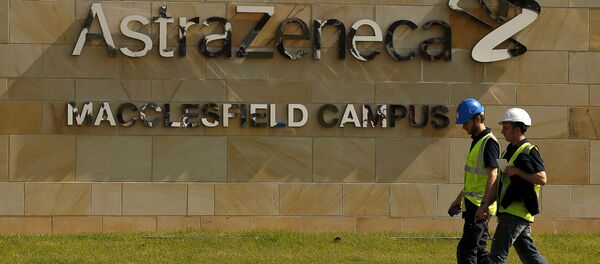 FILE PHOTO: FILE PHOTO: A sign is seen at an AstraZeneca site in Macclesfield, central England May 19, 2014. - Sputnik International