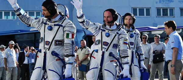 From left: ISS Expedition 52/53 primary crew members onboard engineer Paolo Nespoli of ESA, onboard engineer Sergei Ryzansky of Roskosmos space agency and ISS Expedition 53 commander Randolph Bresnik of NASA seen here ahead of the launch of Soyuz MS-05 manned spacecraft with ISS Expedition 52/53 cre From left: ISS Expedition 52/53 primary crew members onboard engineer Paolo Nespoli of ESA, onboard engineer Sergei Ryzansky of Roskosmos space agency and ISS Expedition 53 commander Randolph Bresnik of NASA seen here ahead of the launch of Soyuz MS-05 manned spacecraft with ISS Expedition 52/53 cre - Sputnik International