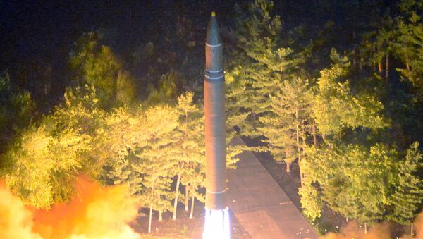 Intercontinental ballistic missile (ICBM) Hwasong-14 is pictured during its second test-fire in this undated picture provided by KCNA in Pyongyang on July 29, 2017. - Sputnik International