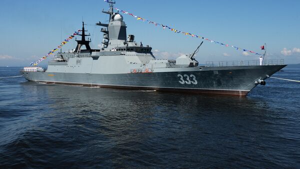 The Sovershenny corvette during a general rehearsal of a parade of ships and a military sport event devoted to the Navy Day in Vladivostok. File photo - Sputnik International
