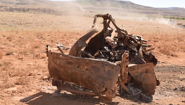 A destroyed vehicle in Aarsal - Sputnik International