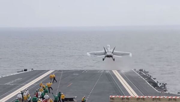 Super Hornet Conducts EMALS take off aboard the USS Gerald Ford. - Sputnik International