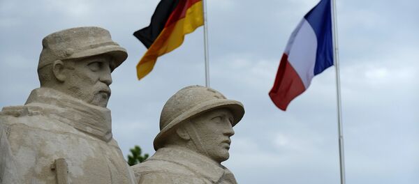 German flag and French flag are pictured in front of the War Memorial 1914-18, on May 27, 2016 in Verdun, eastern France German flag and French flag are pictured in front of the War Memorial 1914-18, on May 27, 2016 in Verdun, eastern France - Sputnik International