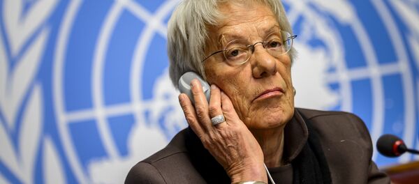 This file photo taken on March 17, 2015 shows Member of the United Nations (UN) Commission of Inquiry on Syria, Carla del Ponte attending a press conference in Geneva This file photo taken on March 17, 2015 shows Member of the United Nations (UN) Commission of Inquiry on Syria, Carla del Ponte attending a press conference in Geneva - Sputnik International